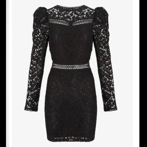 Black Lace Dress, Puff Sleeves, Side Cut Outs